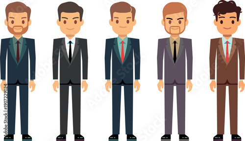 Businessmen set. Different men cartoon suit characters