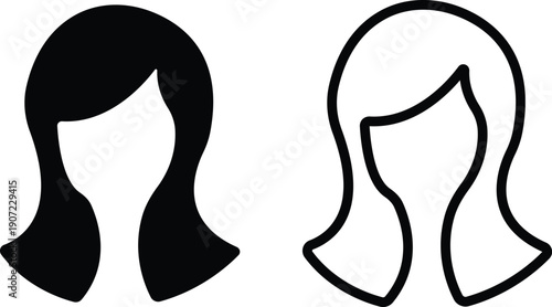 Hairstyle Flat Line Style Vector Icon Set, Woman Haircut Symbol Collection and Beauty Salon Outline Graphic Group Featuring Black Female Hairstyle, Hairdo and Coiffure