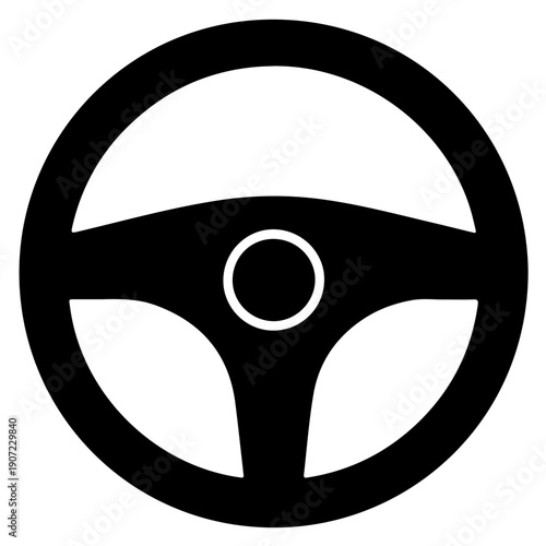 Black and white illustration of a car steering wheel with central airbag indicator
