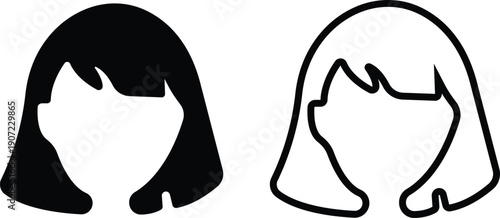 Hairstyle Flat Line Style Vector Icon Set, Woman Haircut Symbol Collection and Beauty Salon Outline Graphic Group Featuring Black Female Hairstyle, Hairdo and Coiffure