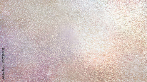 Iridescent textured surface background presenting an abstract grainy pattern with soft pastel light reflections and a shimmering metallic effect