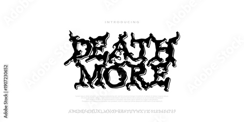 Deathmore Font, A aggressive metal display font with chaotic forms, perfect for band logos, album covers, and dark music ,clothing.vector illustration