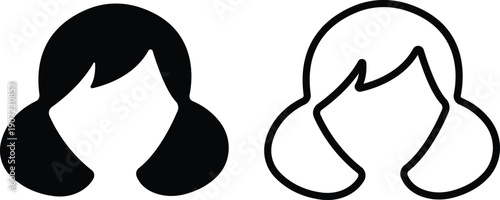 Hairstyle Flat Line Style Vector Icon Set, Woman Haircut Symbol Collection and Beauty Salon Outline Graphic Group Featuring Black Female Hairstyle, Hairdo and Coiffure