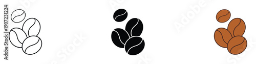 Roasted coffee beans icon vector. Organic espresso seed and natural caffeine drink ingredient symbol set. Vector illustration.