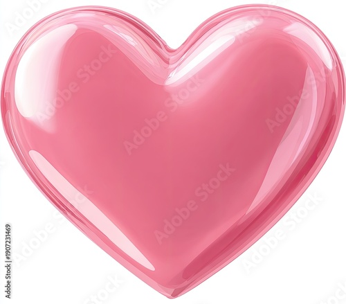 Glossy, pink heart-shaped object, 3D rendering, isolated on white background, smooth surfaces