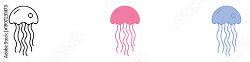 Jellyfish icon vector. Jelly fish nature and aquatic animal symbol set. Vector illustration.