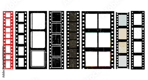 Collection of assorted film strips showcasing various frame formats and designs