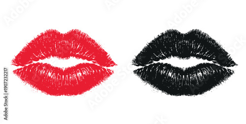 Lips, red lipstick kiss. Vector illustration
