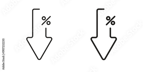 Percent down icon Thin Collection. Editable Stroke. Suitable for Websites