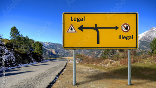 Quadro em tela Signposts the direct way to Legal versus Illegal