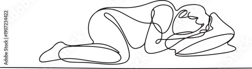 Minimalist One-Line Art of a Female Character Napping in Bed