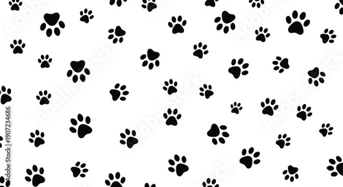 Seamless animal paw print vector pattern with black dog and cat tracks for pet shop backgrounds, veterinary clinic branding, and animal rescue posters.