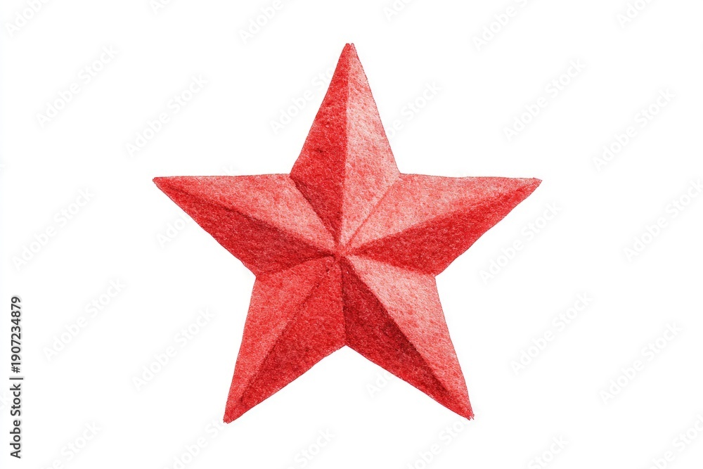 Obraz premium A vibrant red, five-pointed star, rendered with a textured, watercolor-like effect on white