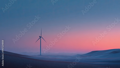 Wallpaper Mural A lone wind turbine stands silhouetted against a pastel sunset over a distant, rolling landscape Torontodigital.ca