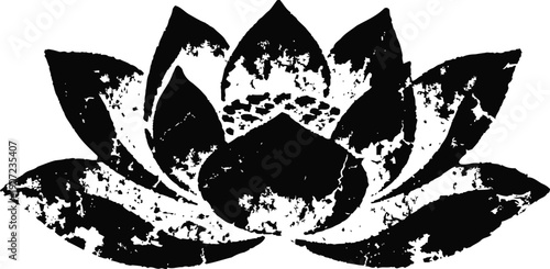 grunge lotus flower silhouette with distressed texture on white background