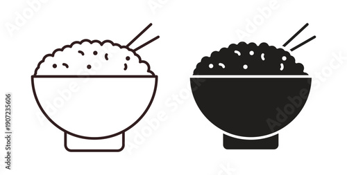 Rice bowl icon Thin Collection. Editable Stroke. Suitable for Websites