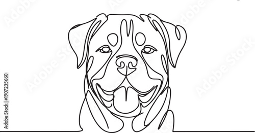 Continuous Line Drawing of a Loyal Rottweiler Breed