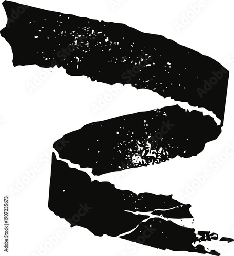 Black peeling paint texture isolated on white background, distressed cracking surface detail