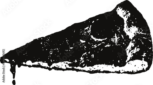 Slice of melting cheese pizza with dripping sauce on white background