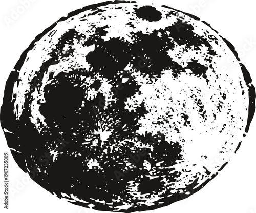 Moon surface illustration black and white detailed lunar texture with craters and shadows