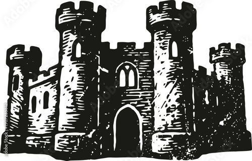 Medieval stone castle with towers and arched entrance historic fortress architecture, ancient stronghold design