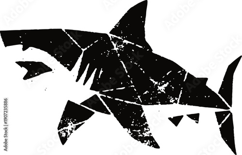 Grunge shark silhouette with rough texture and broken distressed effect