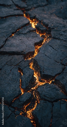 Wallpaper Mural Close-up of cracked earth, molten orange lava glows through fissures. Dramatic contrast Torontodigital.ca