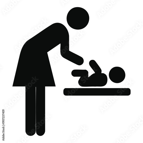 Mother changing baby diaper on changing table
