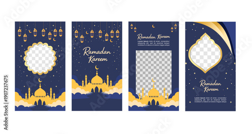 Set of Ramadhan sale social media promotion for business. Social media post Ramadan discount template. Copy space for discount tag or content promo product.