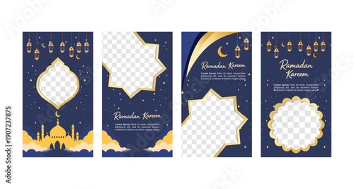 Set of Ramadhan sale social media promotion for business. Social media post Ramadan discount template. Copy space for discount tag or content promo product.