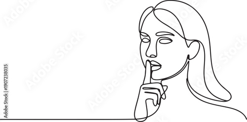 Modern One-Line Art Illustration of "Shush" Gesture for Silence