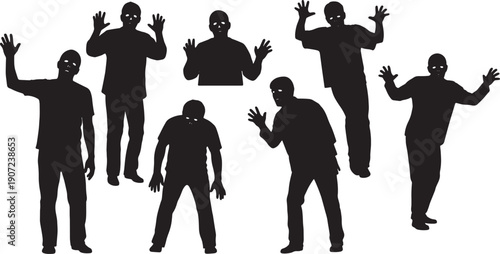 Black Solid Zombie Arms Raised Silhouettes Set of Six on White Background