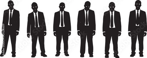 Black Solid Zombie Business Suit Silhouettes Set of Six on White Background
