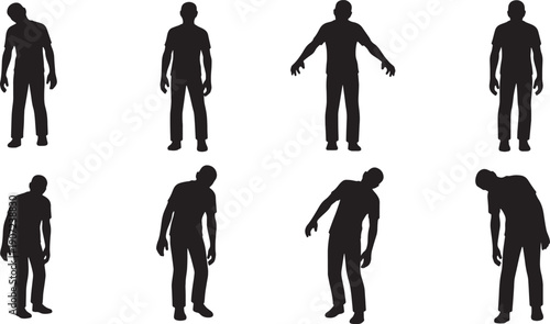 Black Solid Zombie Forest Setting Silhouettes Set of Six on White Background