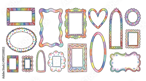 colorful hand drawn picture frames and borders for photo collages  various shapes