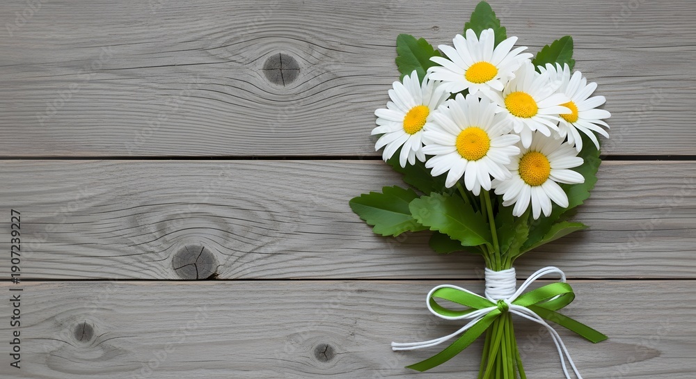 Fototapeta premium Easter sunday floral arrangement with fresh daisies on wooden background
