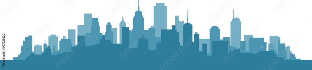Fototapeta premium Blue city skyline silhouette vector for modern business background urban architecture concepts and real estate marketing web graphics