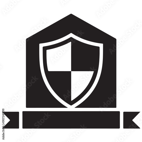 Modern security icon for home and property protection, featuring a strong shield emblem within a house silhouette, symbolizing safety, stability, and guardianship