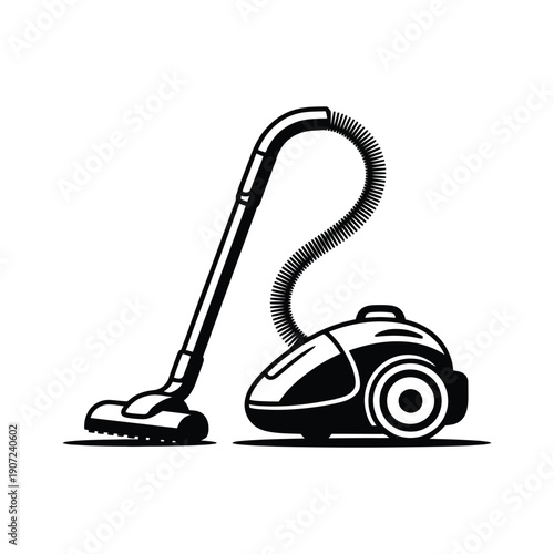A black and white illustration of a vacuum cleaner on a plain background