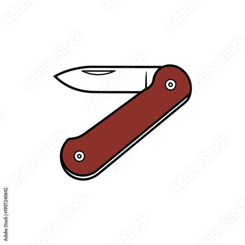 A cartoon illustration of a pocket knife with a red handle and silver blade.