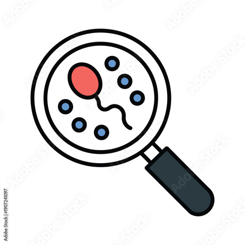 A magnifying glass is used to examine cells and microorganisms in a scientific or medical setting.