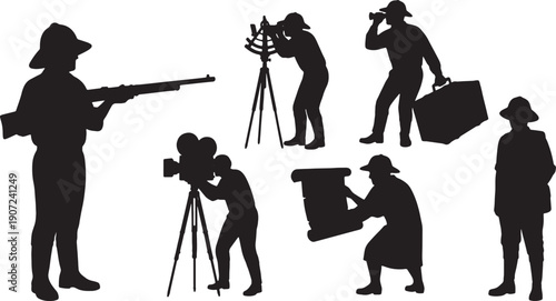 Vintage and Historical Explorer Black Solid Silhouettes Set of Six