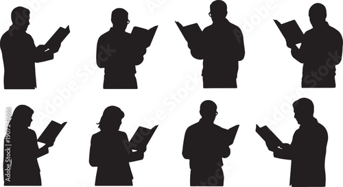 Black Solid Writer Book Launch Silhouettes Set of Six on White Background