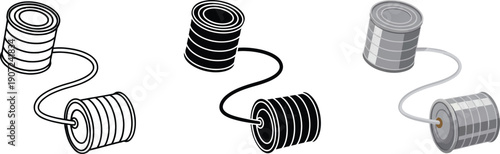 Set of tin can telephones vintage communication concept simple vector illustration for retro design and nostalgia themes isolated on white