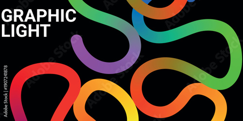 Vibrant multicolored graphic light trails on black background