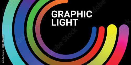 Vibrant graphic light design with rainbow colors and bold typography