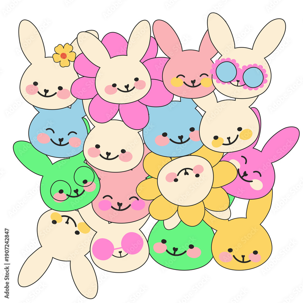 Obraz premium Pastel bunny portraits in soft, soothing pastel hues.