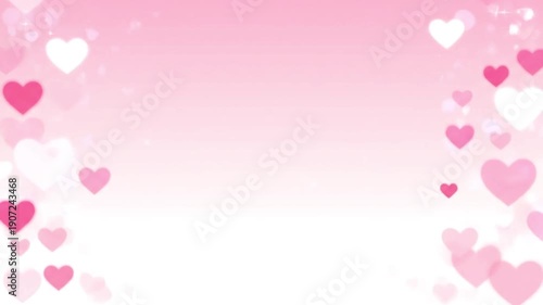 Pink Hearts Falling on White Background.