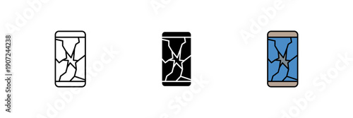 broken screen icon. Line, solid and filled outline colorful version, outline and filled vector sign. Idea Symbol, logo illustration. Vector graphics