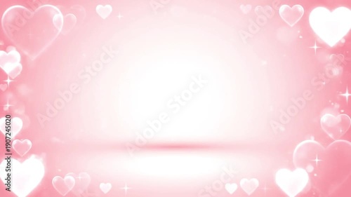 Pink Background with Heart Shapes and Bokeh.